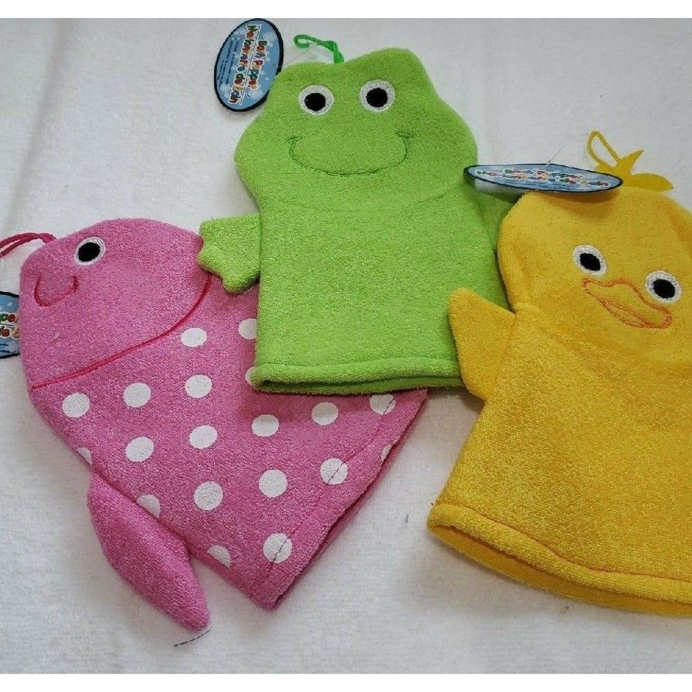 3 bathroom hand puppets bath mitts baby kids toddler fish frog duck Brand New